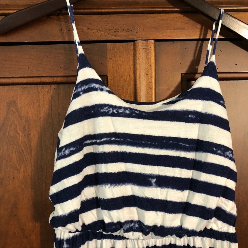 Lush white and navy striped maxi dress